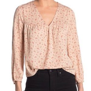 Floral V-neck Satin 3/4 Length Sleeve Blouse
